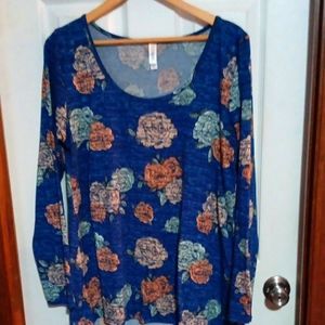 Lularoe Lynnae Floral Long Sleeve Top in Blue and Orange